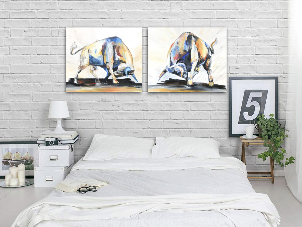 "Bulls/Býci" Olej na płátne/ Oil canvas  100cm x 100cm (1ks)