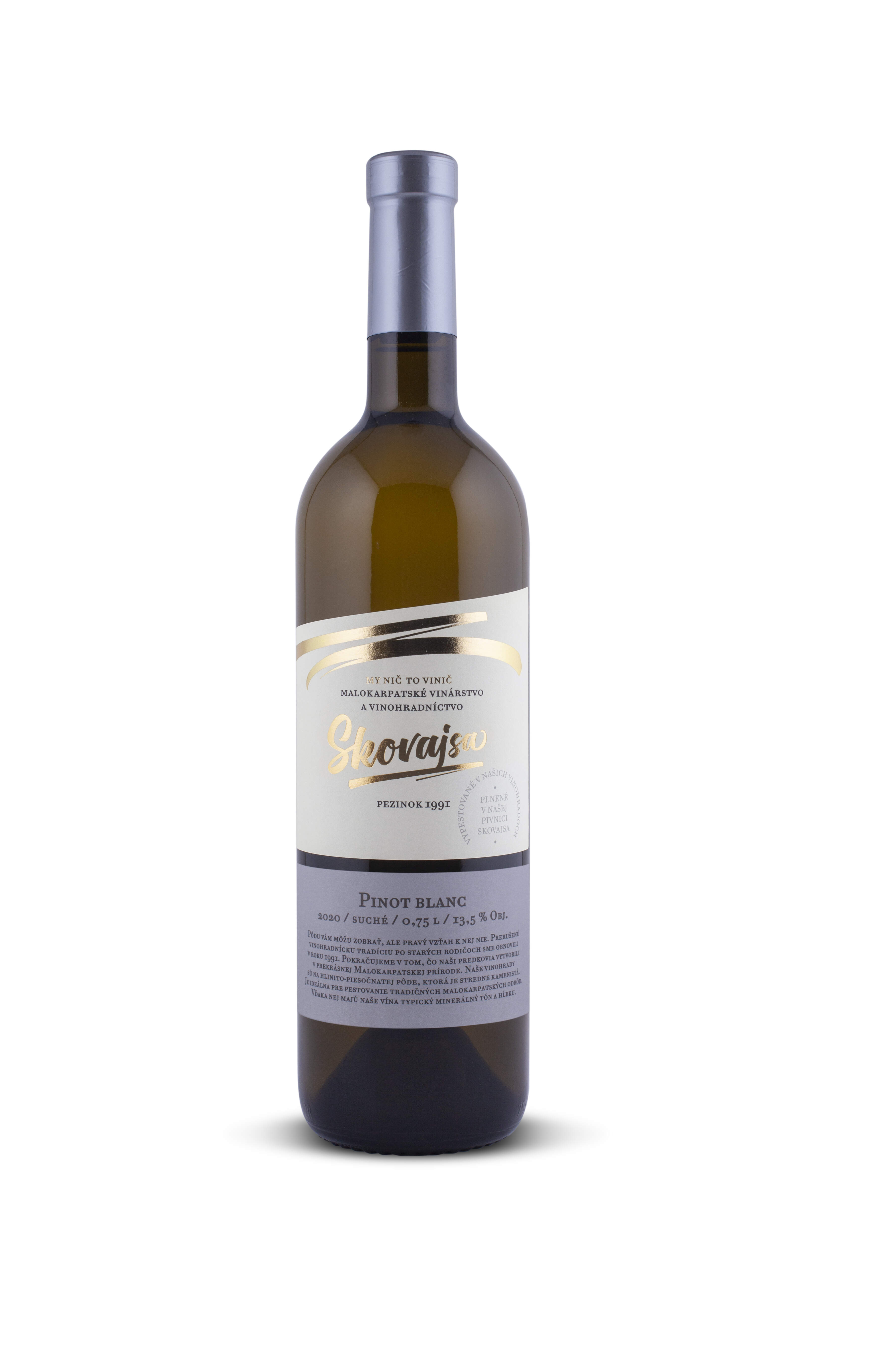 Pinot blanc z Pezinka, suché biele víno zo Slovenska.