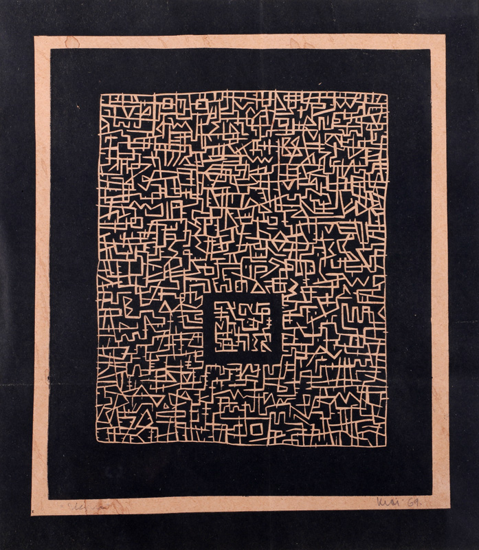 No name - papier, linoryt, 52 x 47 cm, 1969