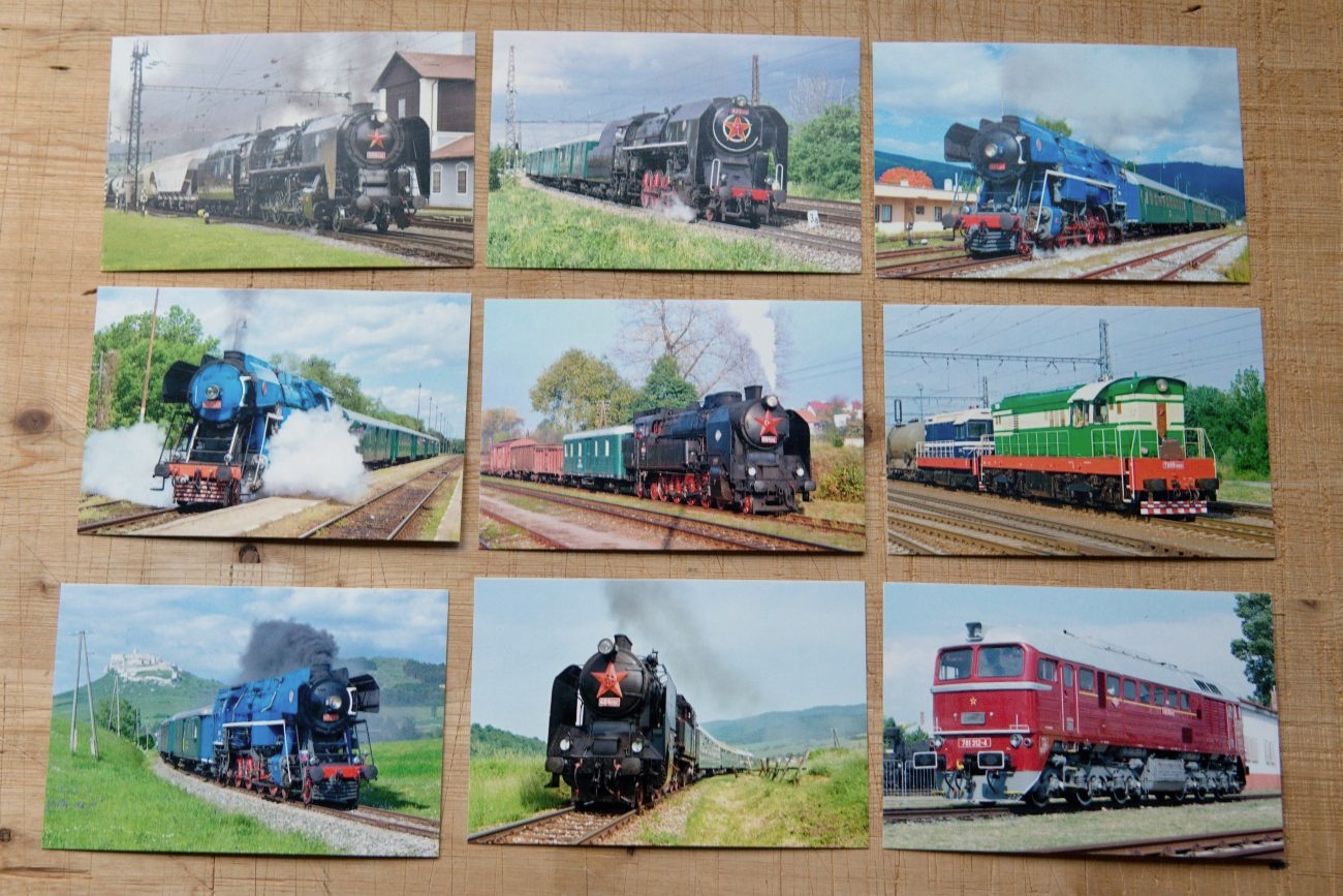 Železničné pohľadnice Pohľadnice 15x10 cm sada 8 kusov