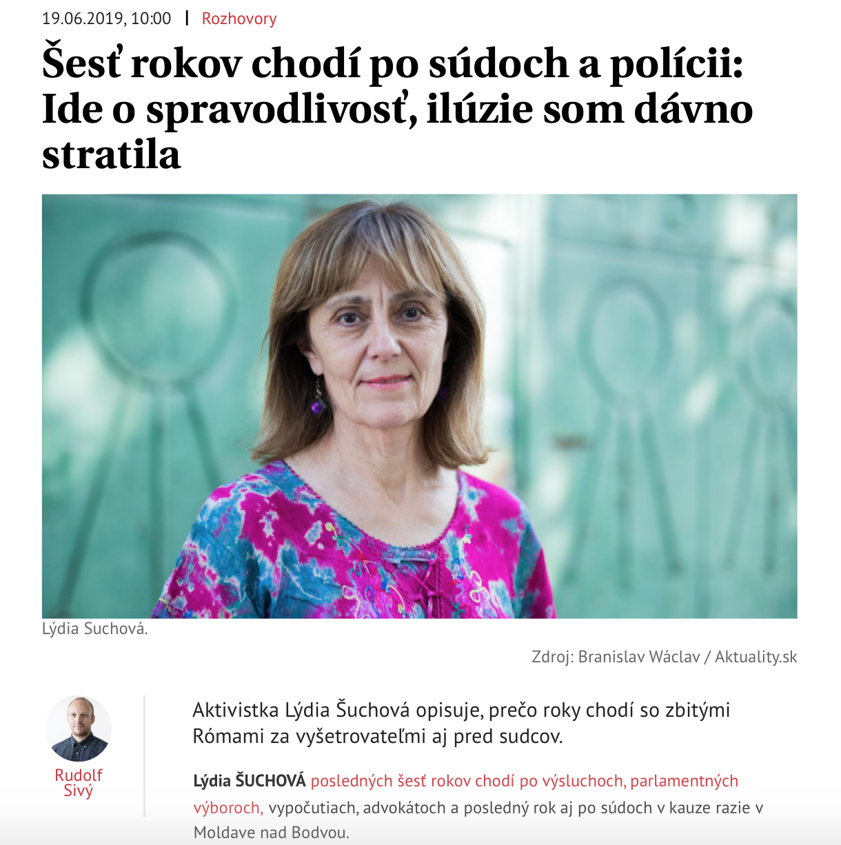 Aktuality.sk: Rozhovor s Lýdou Šuchovou