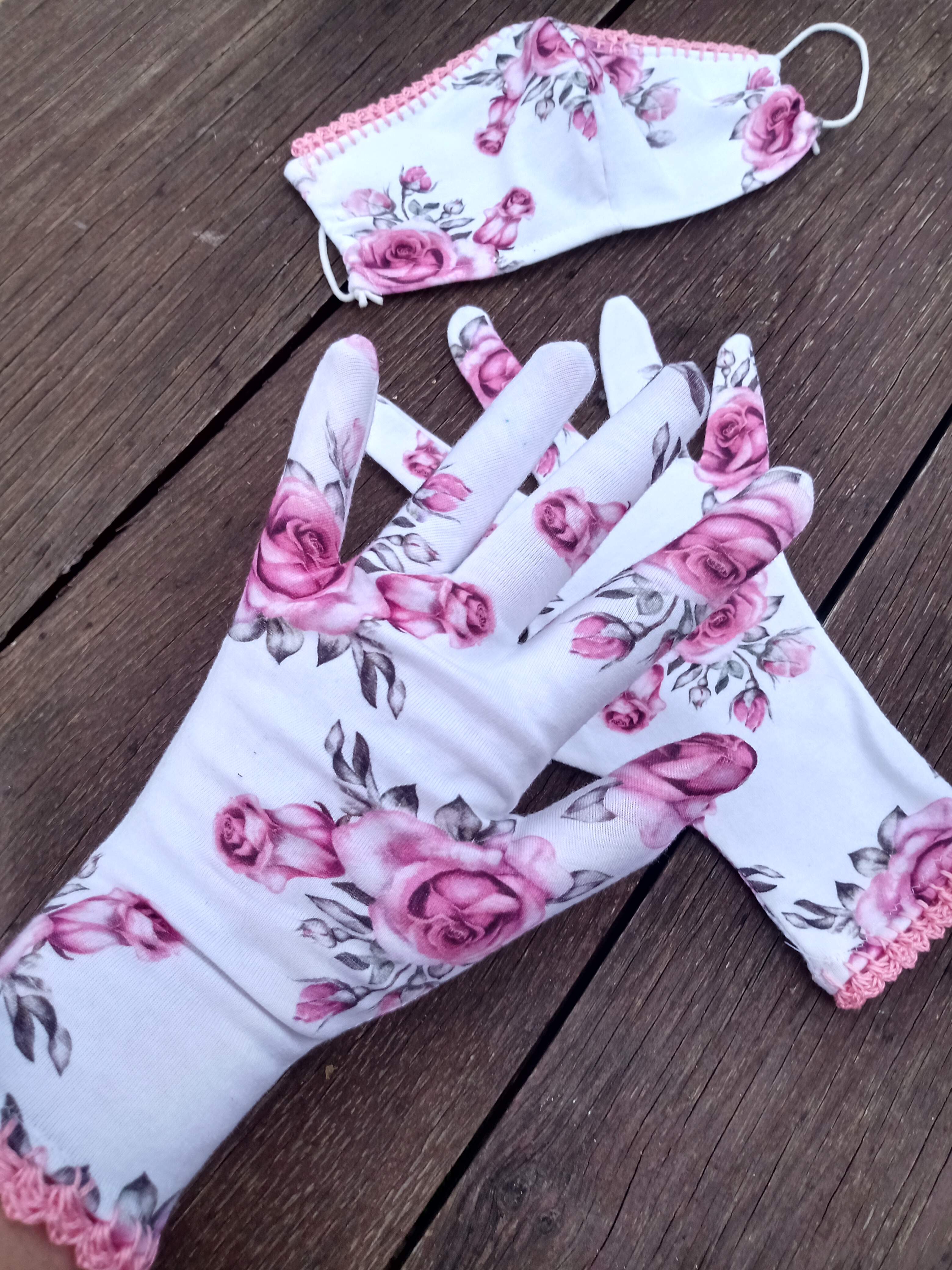 Set ochranné rúško a rukavice - romantický kvet