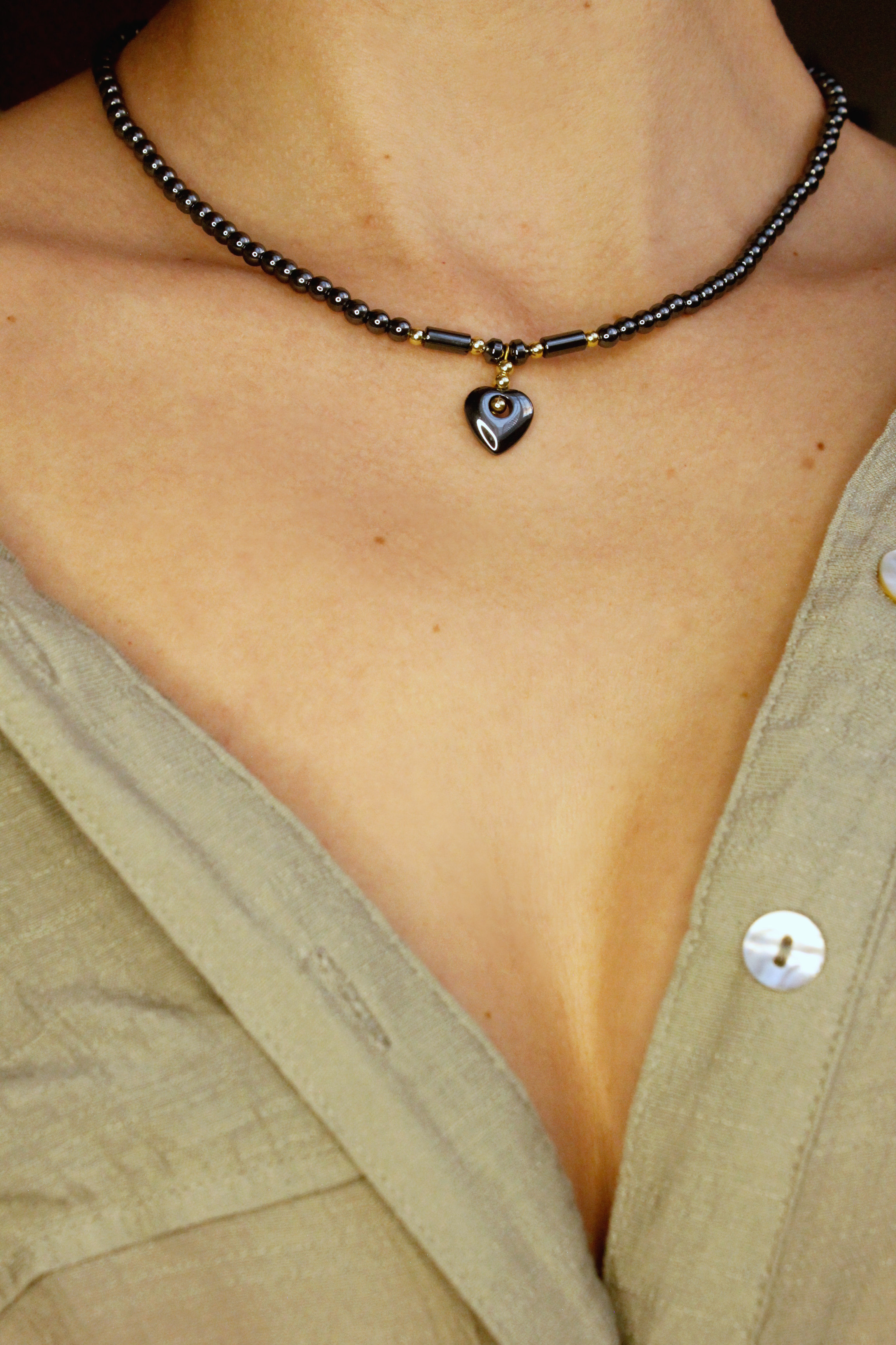 Hematitový náhrdelník srdiečko