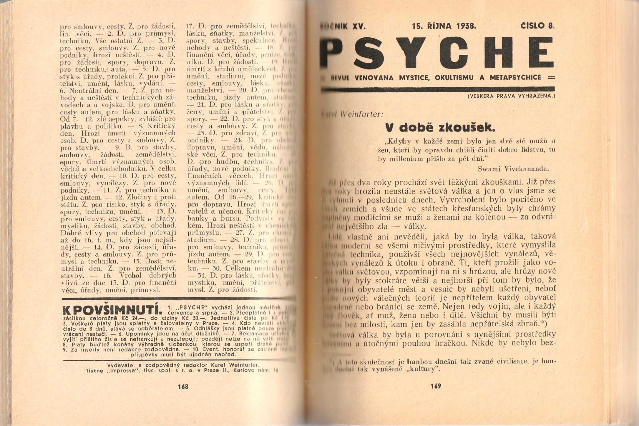 PSYCHE : Revue věnovaná mystice, okultismu a metapsychice /61 čísiel/