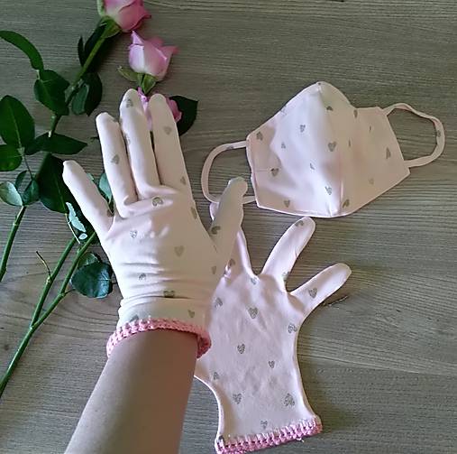 Set ochranné rúško a rukavice -ružové srdiečko