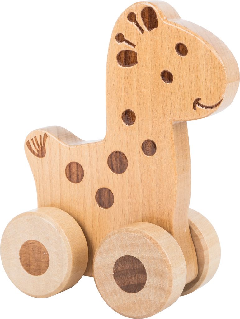 Drevená hračka na kolieskach – žirafa