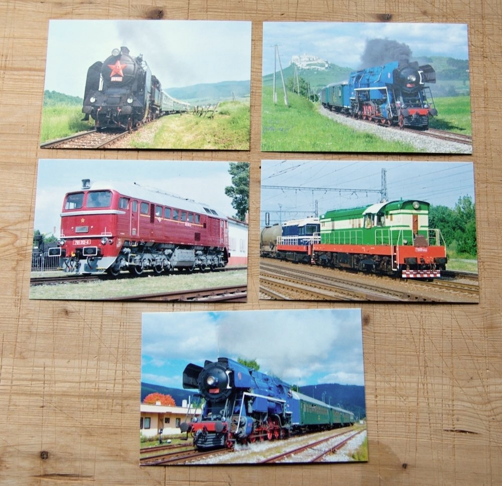 Železničné pohľadnice Pohľadnice 15x10 cm sada 9 kusov