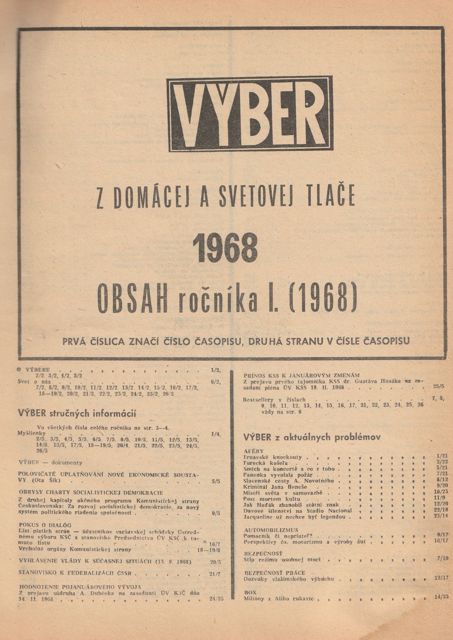 Výber z domácej a svetovej tlače ročník 1968