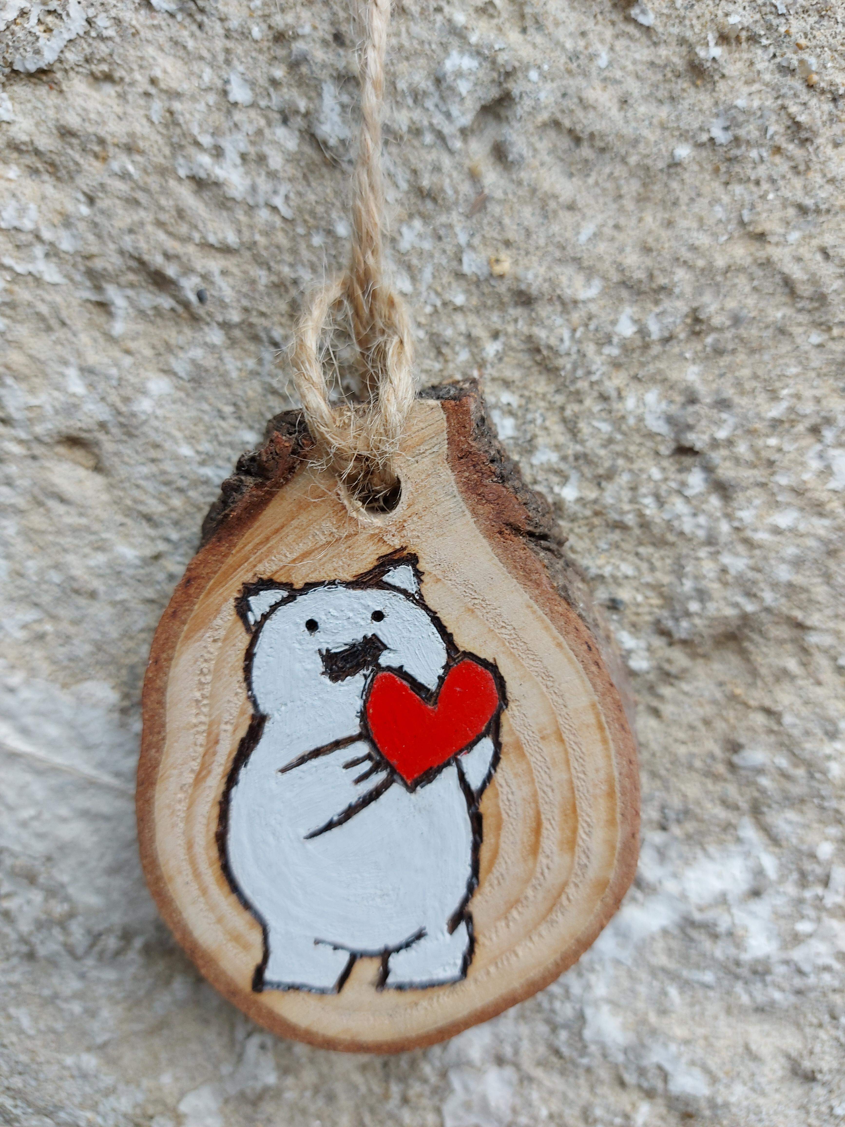 Ozdoba na dreve Valentín, maľovaná - macko so srdcom