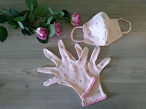 Set ochranné rúško a rukavice -ružové srdiečko