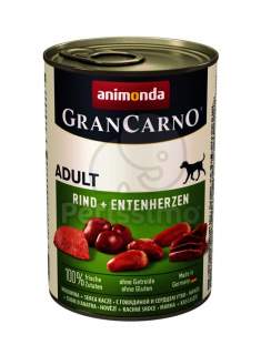 Animonda GranCarno Adult konzerva, hovädzie a kačacie srdce je plnohodnotné krmivo pre dospelé psy.