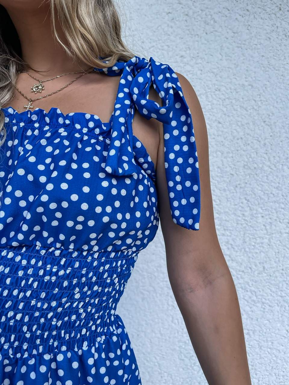 Modré krátke bodkované šaty PEROLLO
