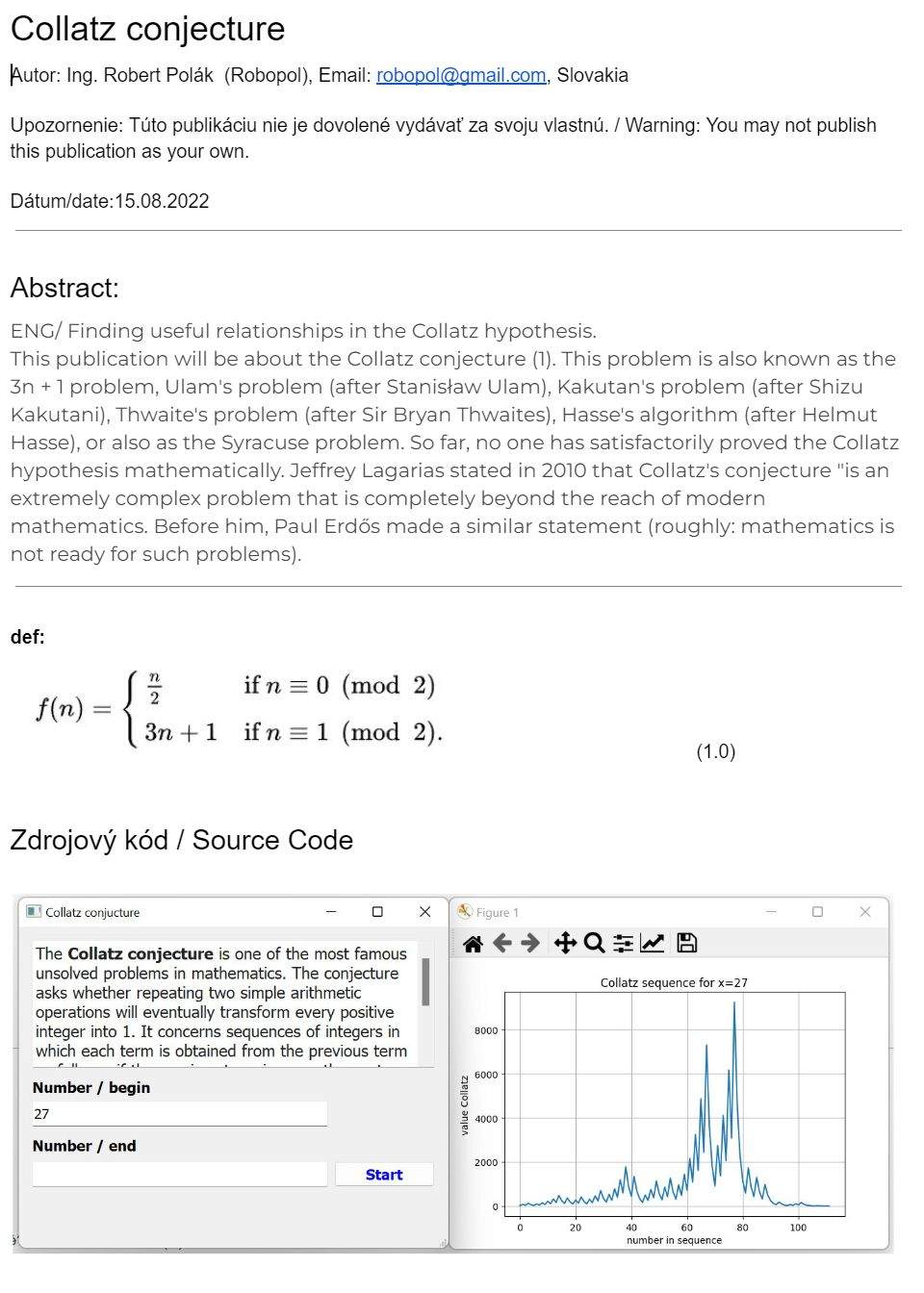 Collatz conjucture publication