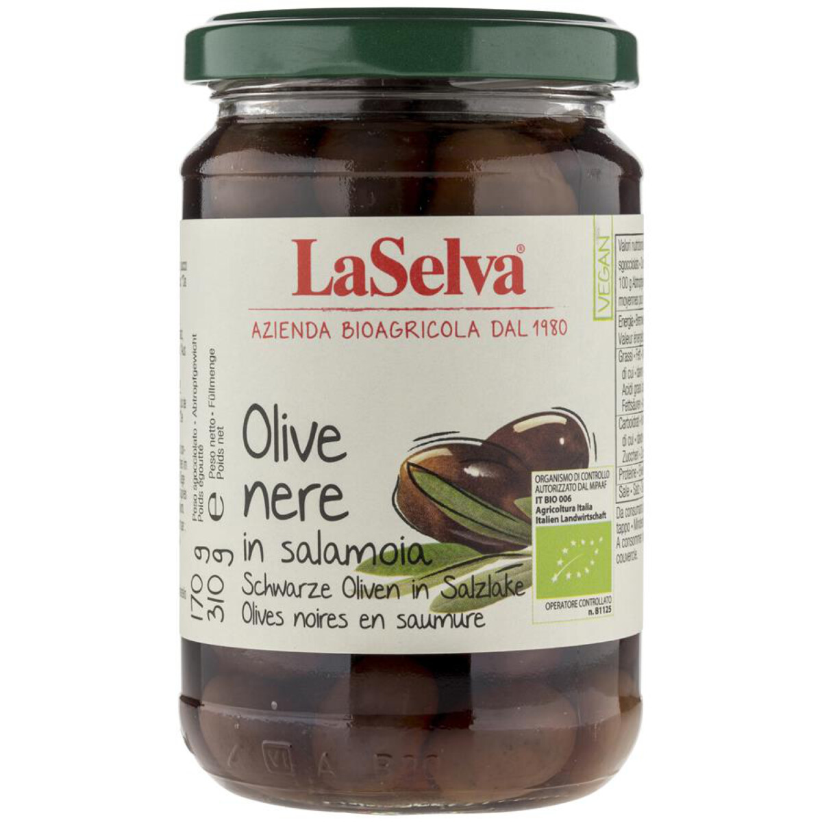 BIO Čierne olivy s kôstkou, 310g
