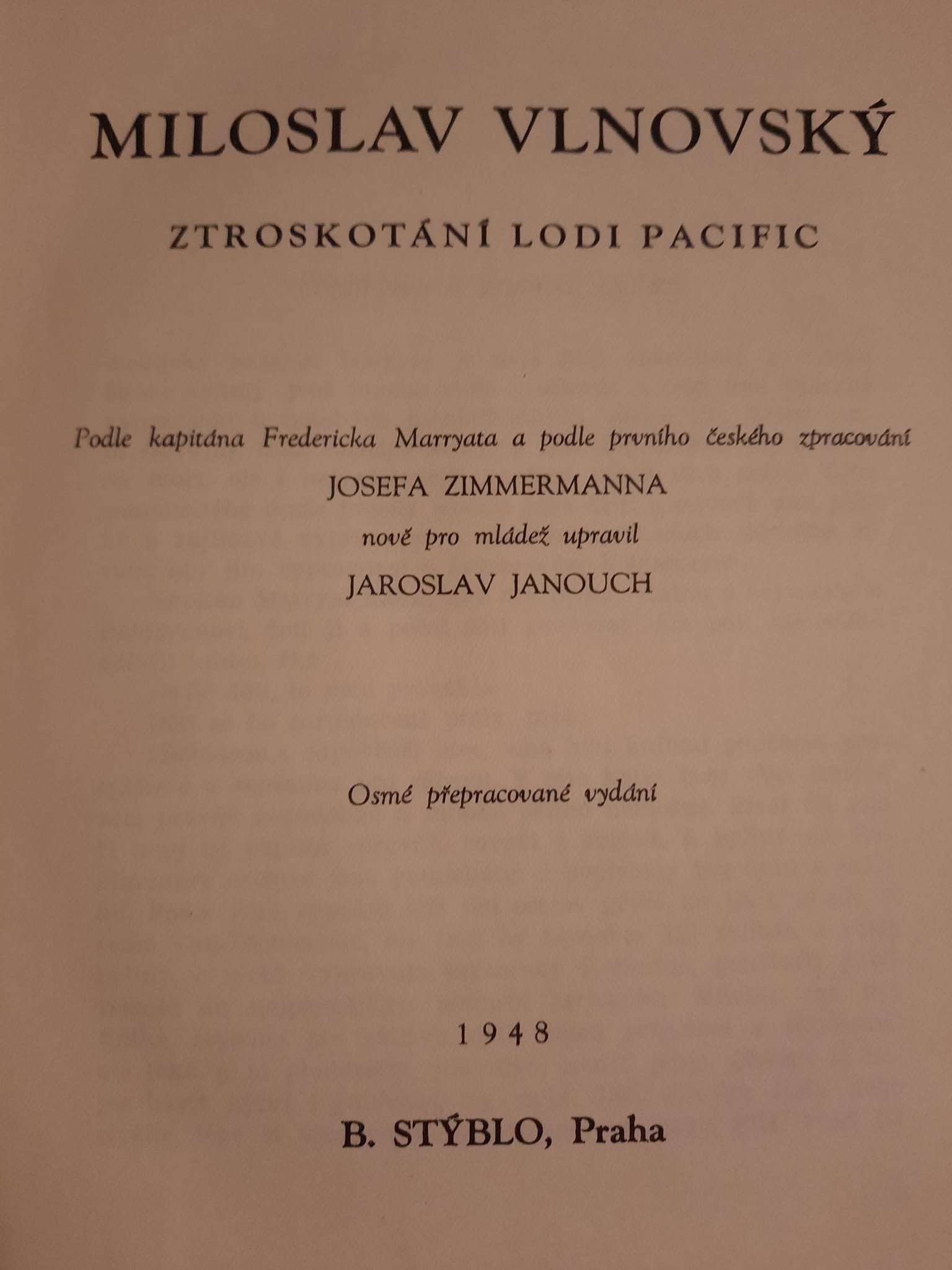 Miloslav Vlnovský, Ztroskotání lodi Pacific