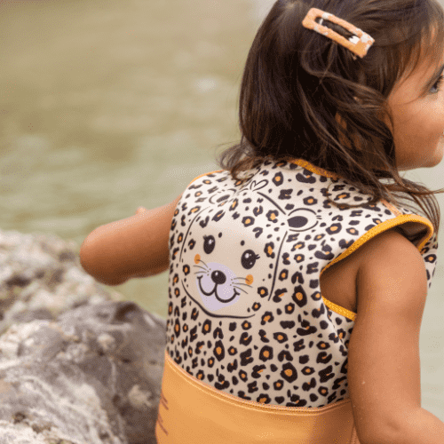 Plávacia vesta pre deti Leopard béžový 4-6 rokov