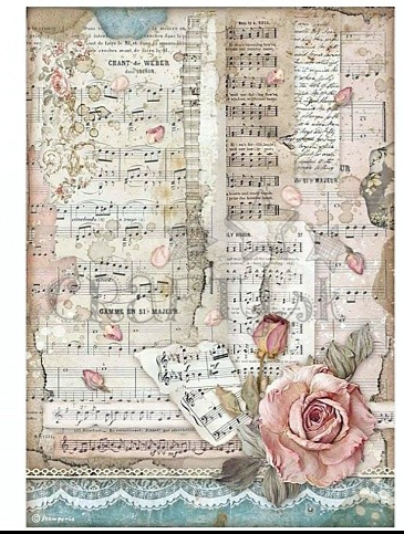 Ryžový papier - Noty a lupene ruží