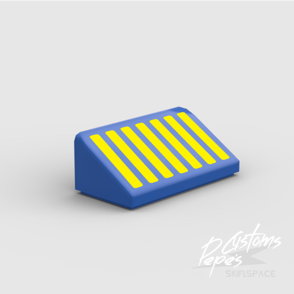 1x2 SLOPE - RADIOATOR GRILLE yellow on blue
