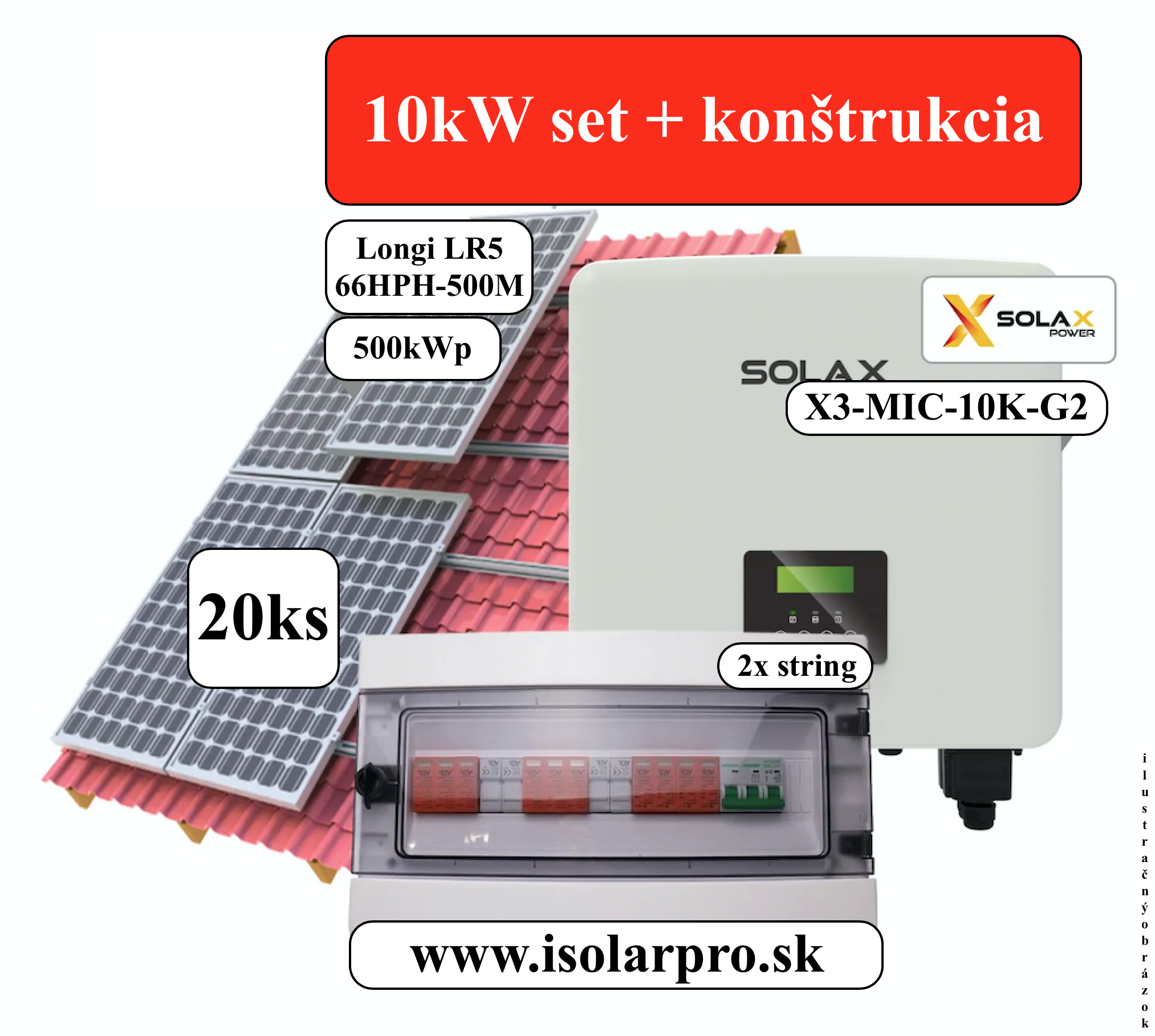 10kWp Trojfázový fotovoltický set, On-grid SolaX + konštrukcia