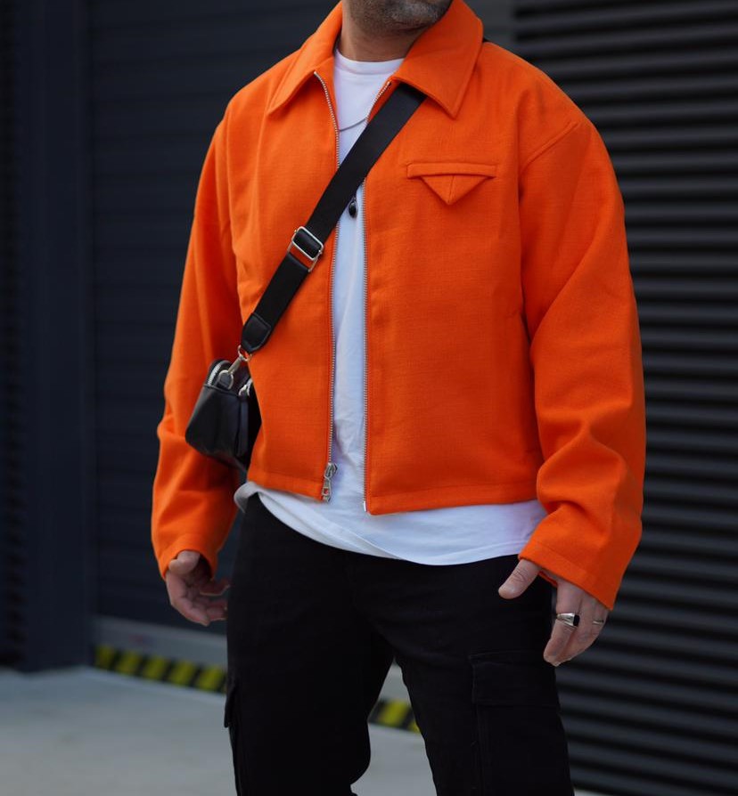 Cropped Textured Jacket - Orange