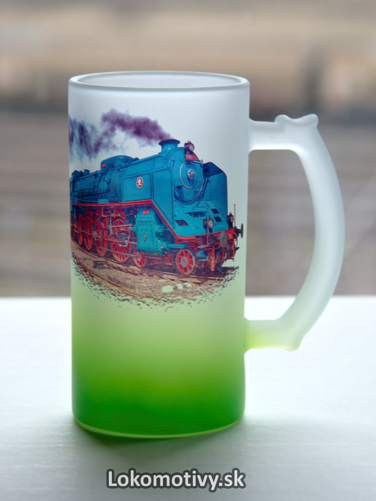 Sklenený pohár s lokomotívou Zelený Anton